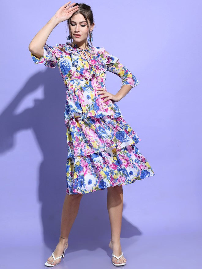 Tokyo Talkies Women Pink Printed Fit and Flare Dress - Pink - Image 5