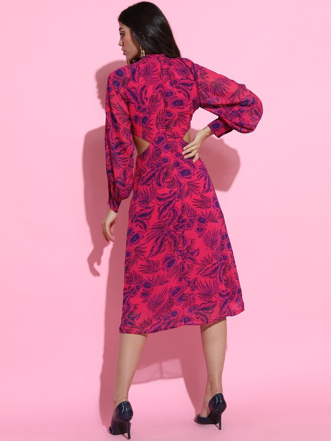 Tokyo Talkies Women Pink Printed A-Line Dress - Pink - Image 2