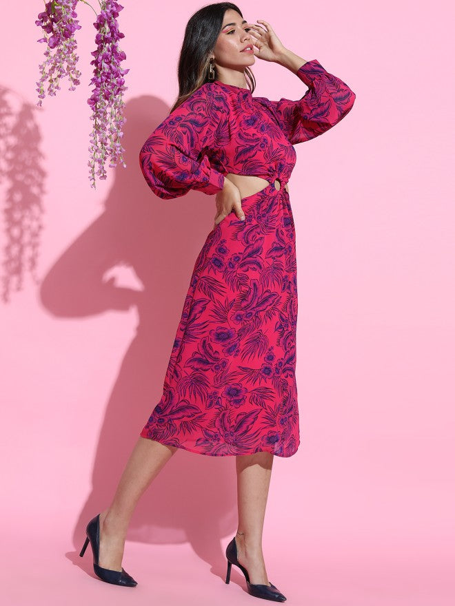 Tokyo Talkies Women Pink Printed A-Line Dress - Pink - Image 4