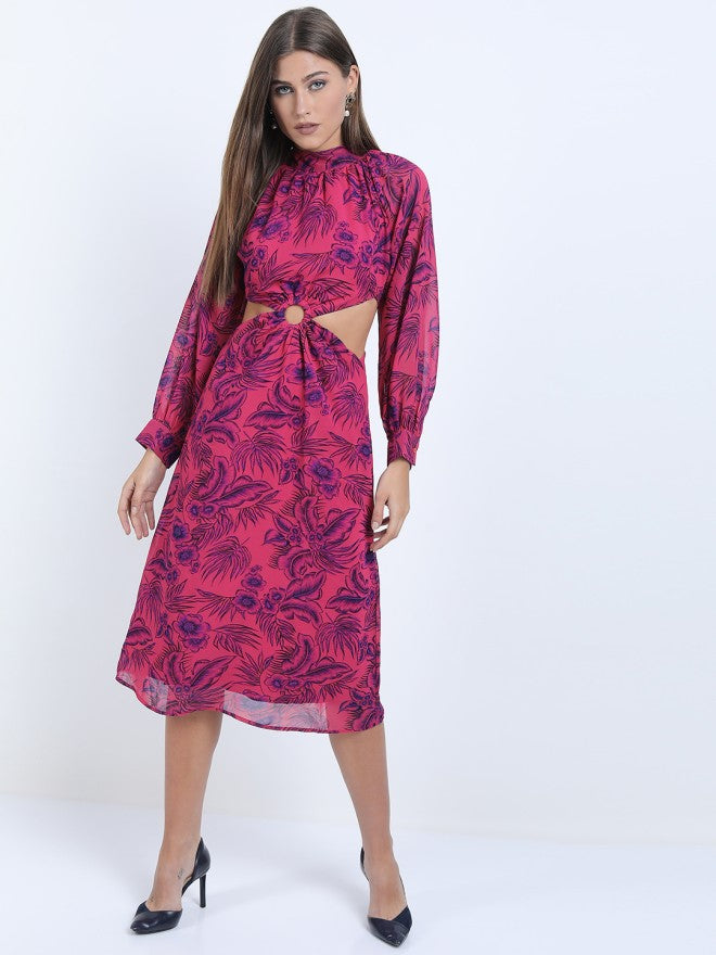 Tokyo Talkies Women Pink Printed A-Line Dress - Pink - Image 5