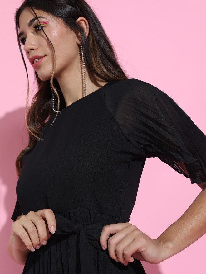 Tokyo Talkies Women Black Solid A-Line Dress - Black - Image 3