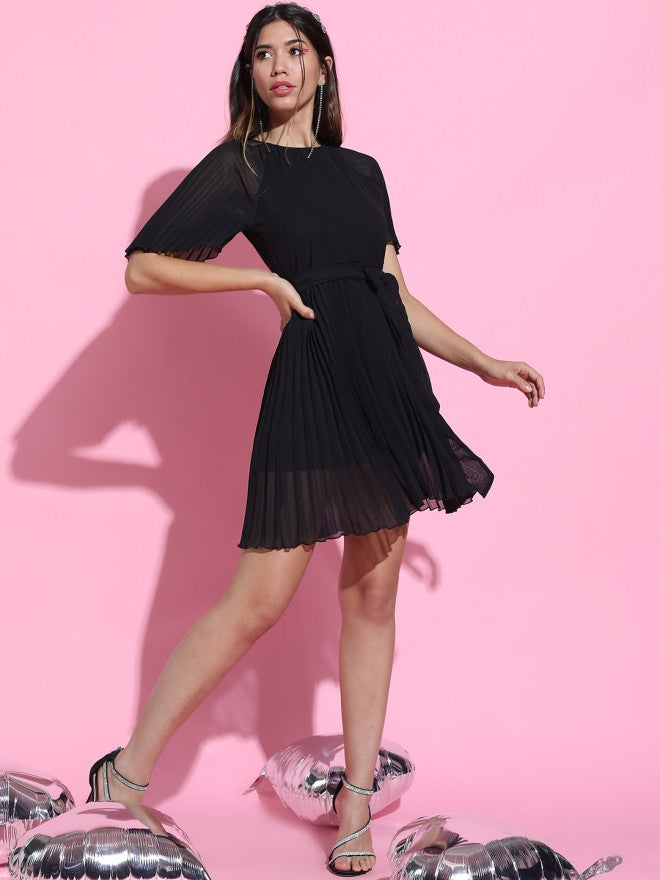 Tokyo Talkies Women Black Solid A-Line Dress - Black - Image 4