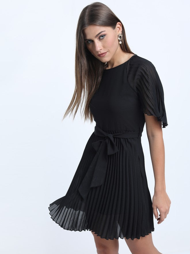 Tokyo Talkies Women Black Solid A-Line Dress - Black - Image 7
