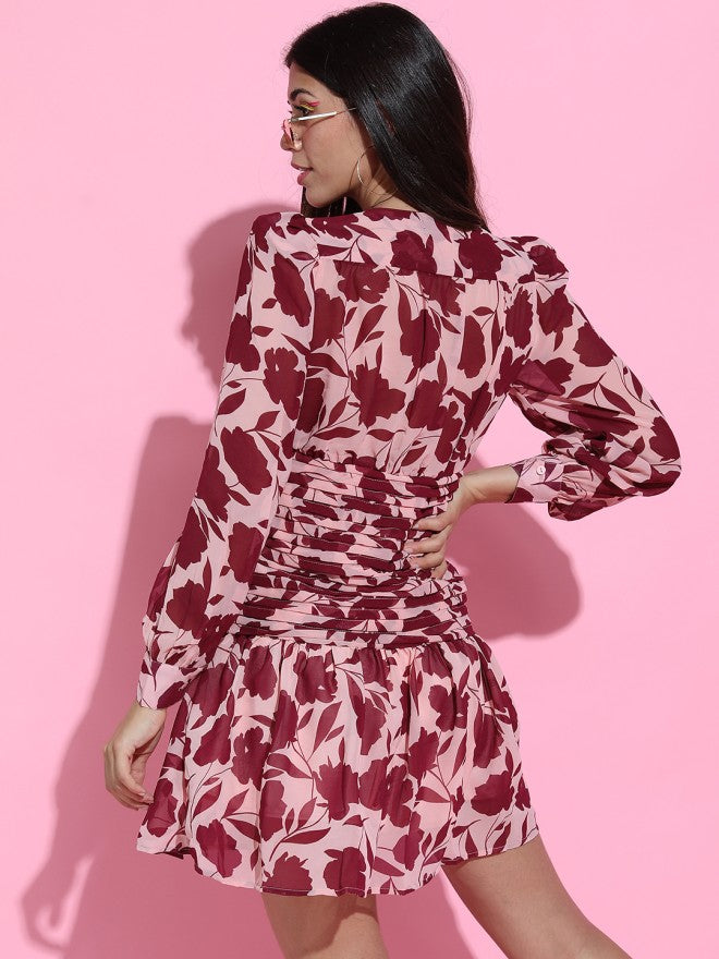 Tokyo Talkies Women Pink Printed Fit and Flare Dress - Pink - Image 2
