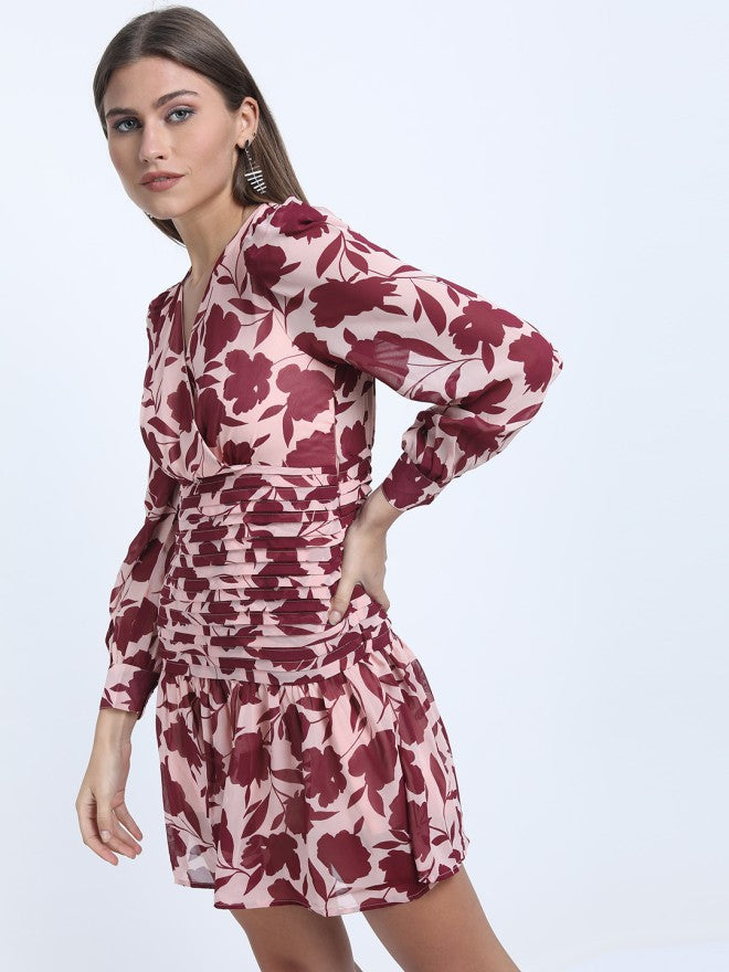 Tokyo Talkies Women Pink Printed Fit and Flare Dress - Pink - Image 6