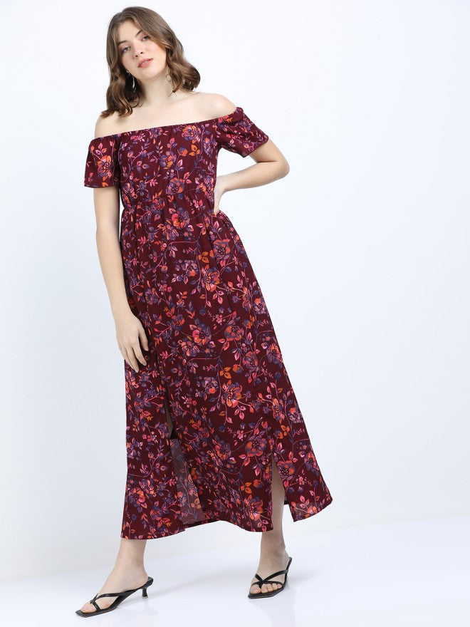 Tokyo Talkies Women Maroon Printed Maxi Dress - Maroon - Image 2