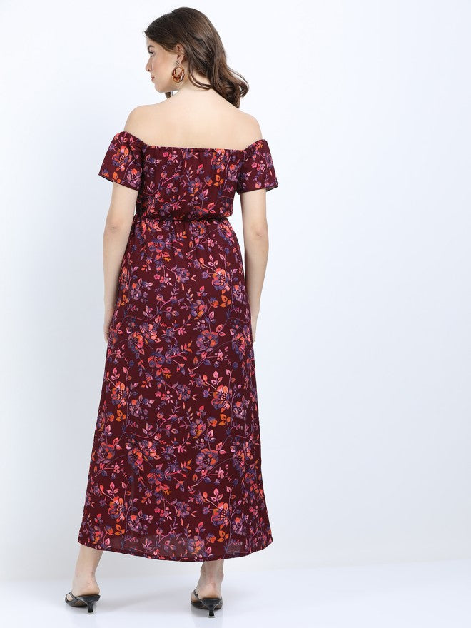 Tokyo Talkies Women Maroon Printed Maxi Dress - Maroon - Image 3