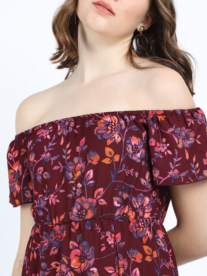 Tokyo Talkies Women Maroon Printed Maxi Dress - Maroon - Image 4