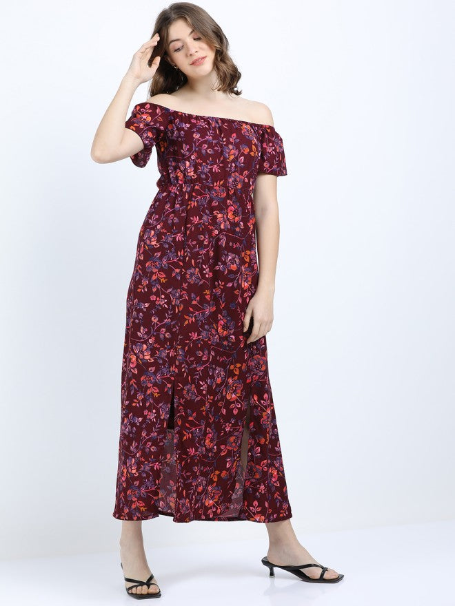 Tokyo Talkies Women Maroon Printed Maxi Dress - Maroon - Image 5