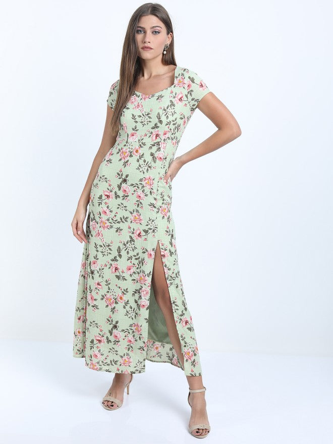 Tokyo Talkies Women Green Printed A-Line Dress - Green - Image 5