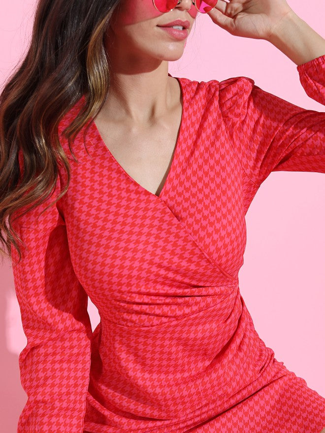 Tokyo Talkies Women Pink Printed A-Line Dress - Pink - Image 3