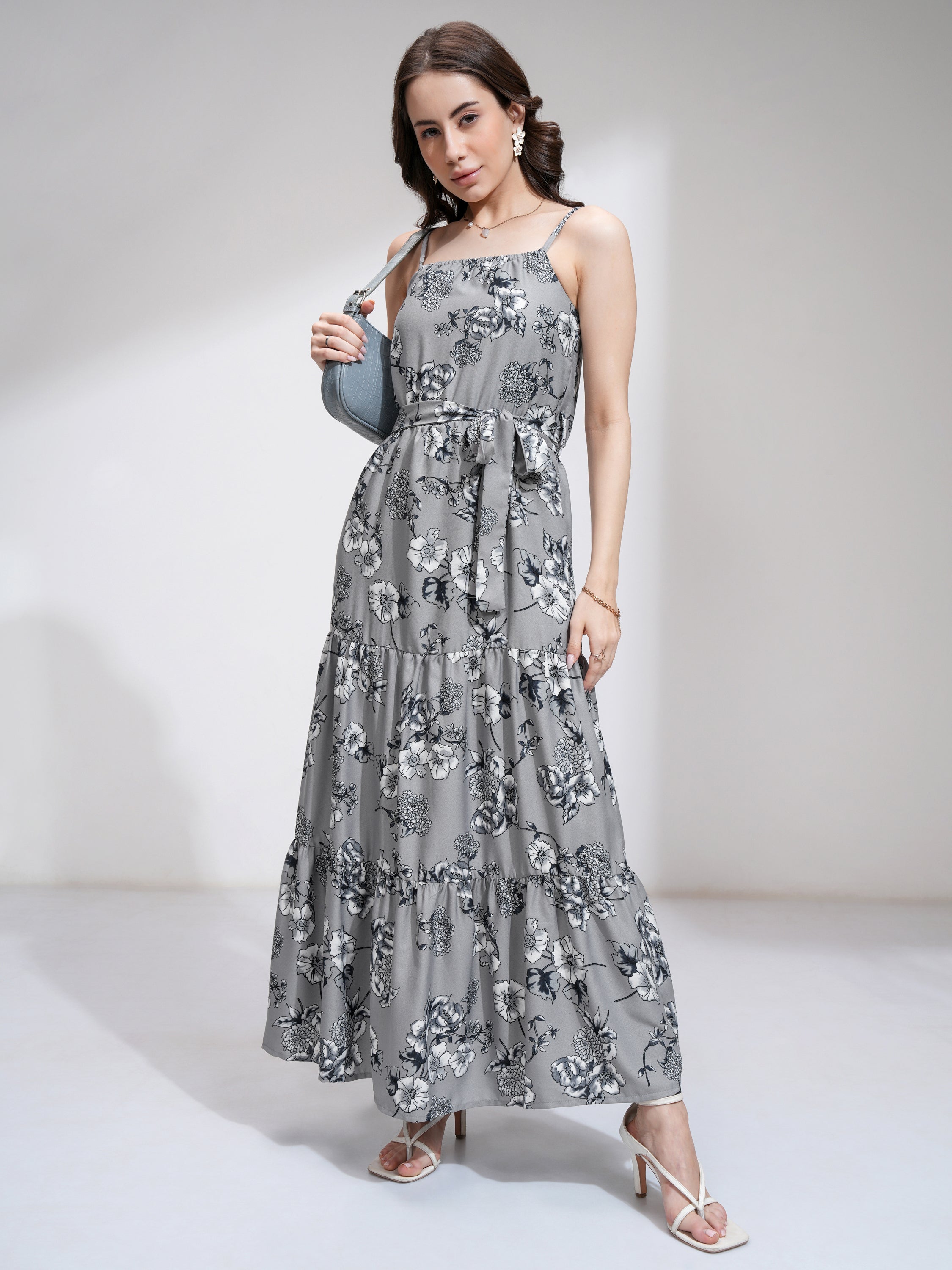 Tokyo Talkies Women Grey Printed Maxi Dress - Grey - Image 2