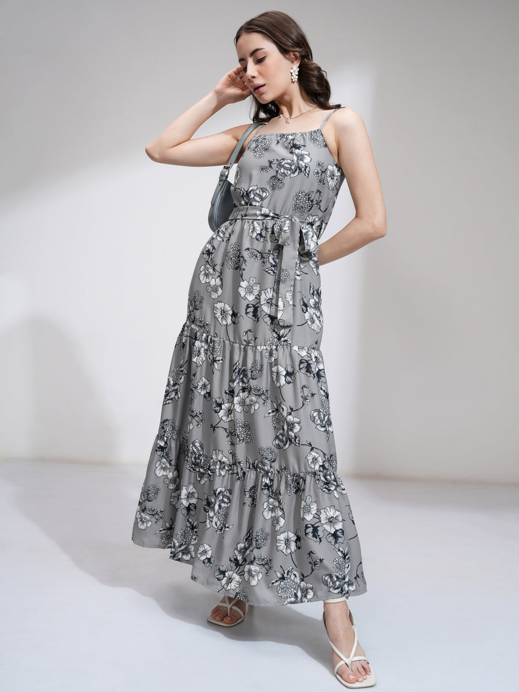 Tokyo Talkies Women Grey Printed Maxi Dress - Grey - Image 4
