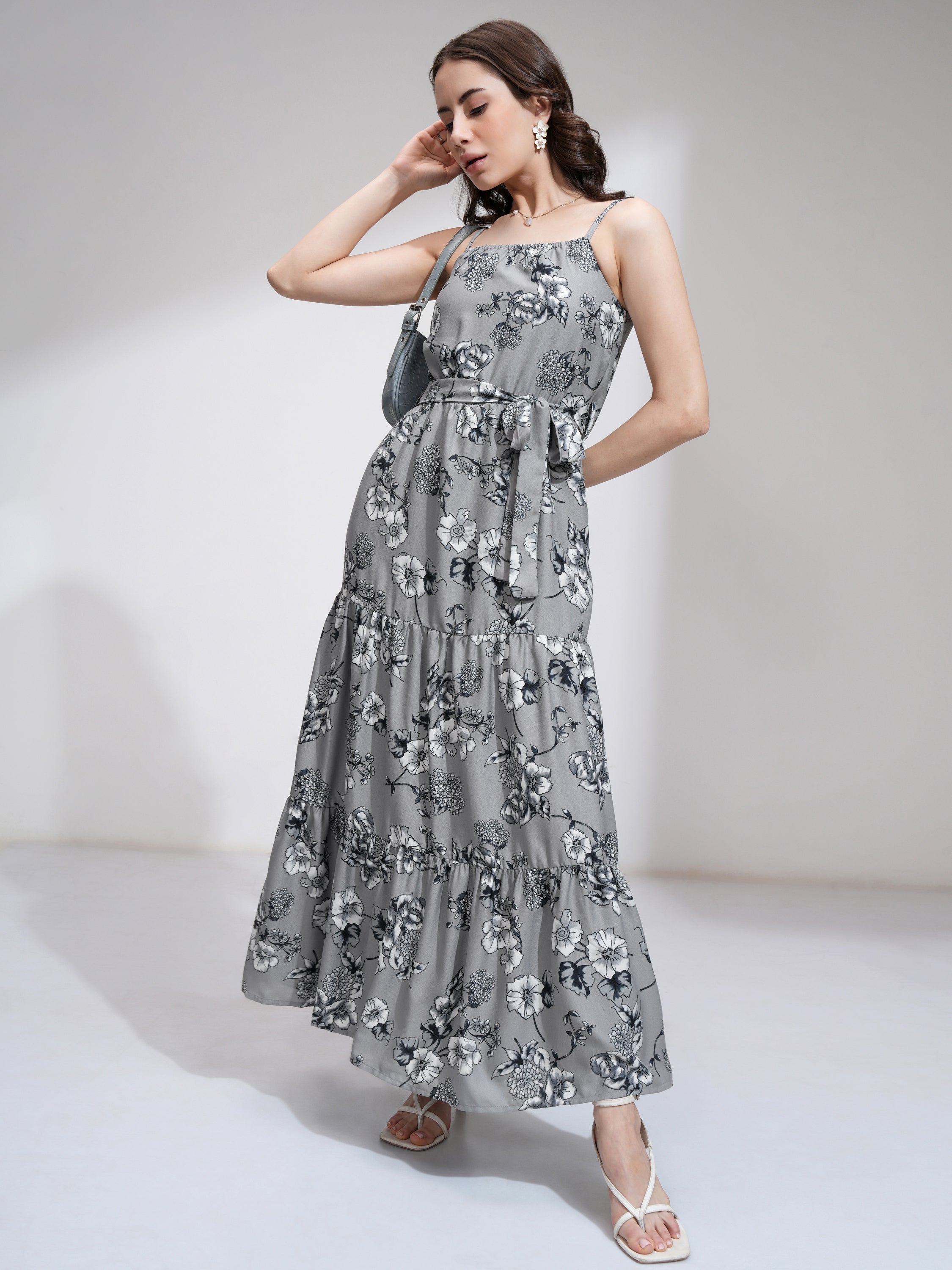 Tokyo Talkies Women Grey Printed Maxi Dress - Grey - Image 4