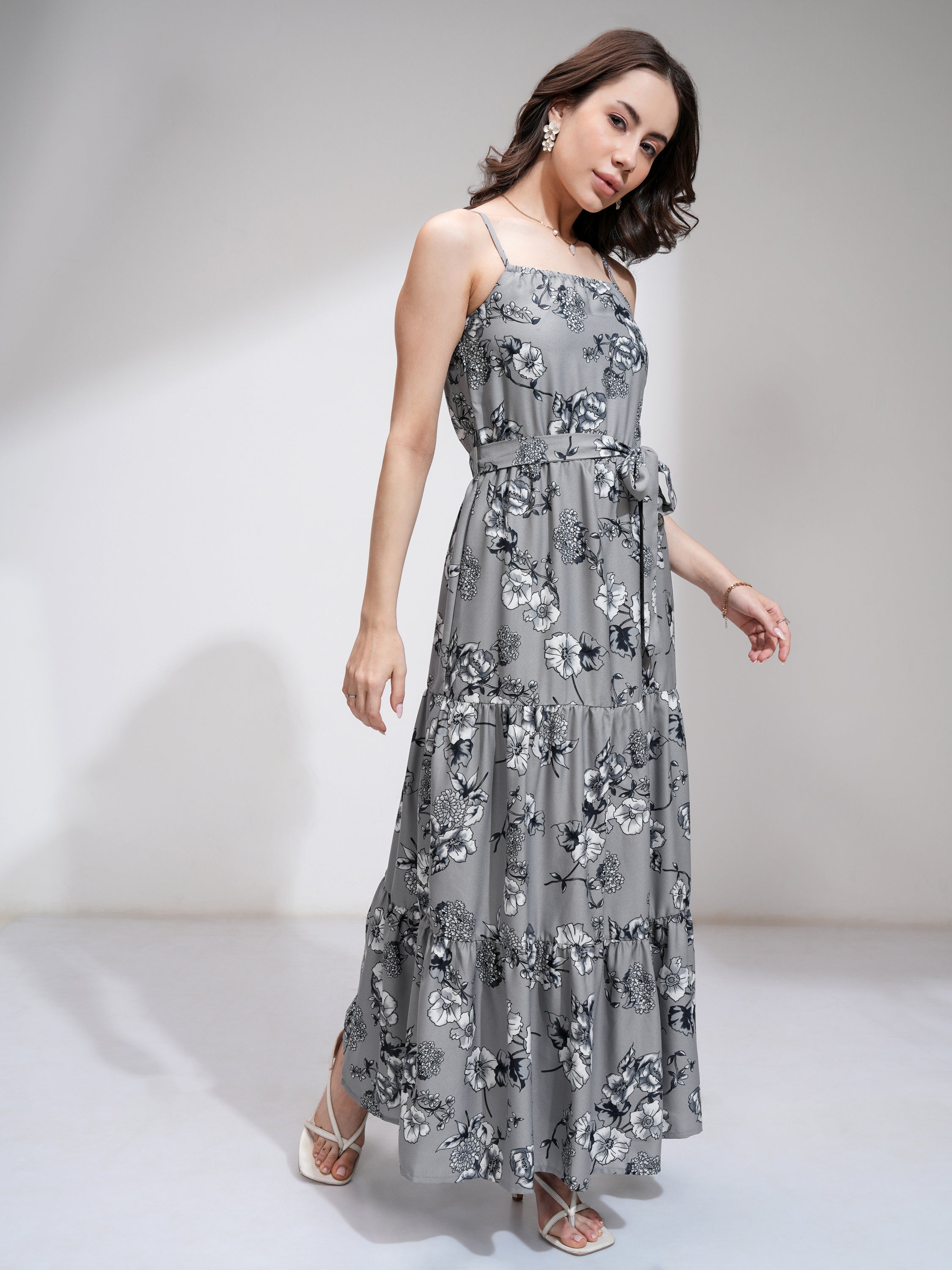 Tokyo Talkies Women Grey Printed Maxi Dress - Grey - Image 6