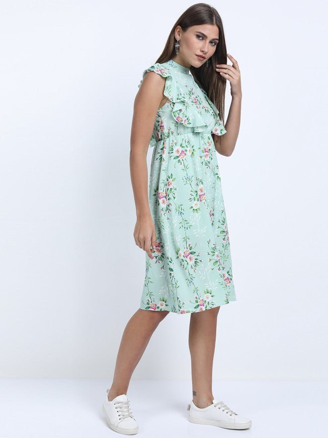 Tokyo Talkies Women Blue Printed A-Line Dress - Blue - Image 4