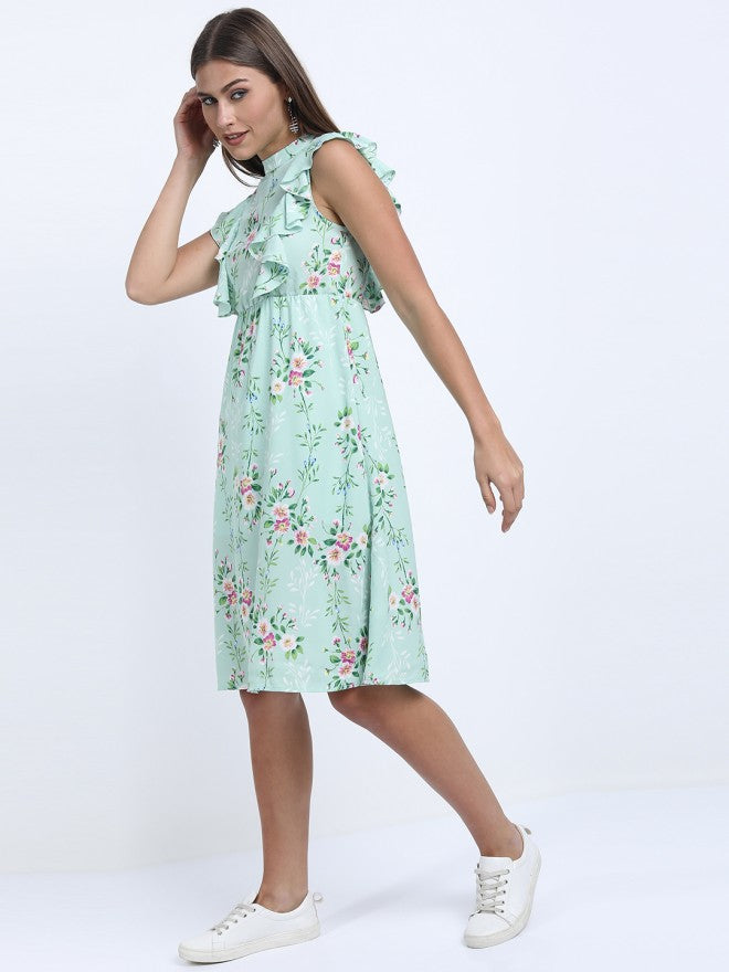 Tokyo Talkies Women Blue Printed A-Line Dress - Blue - Image 5
