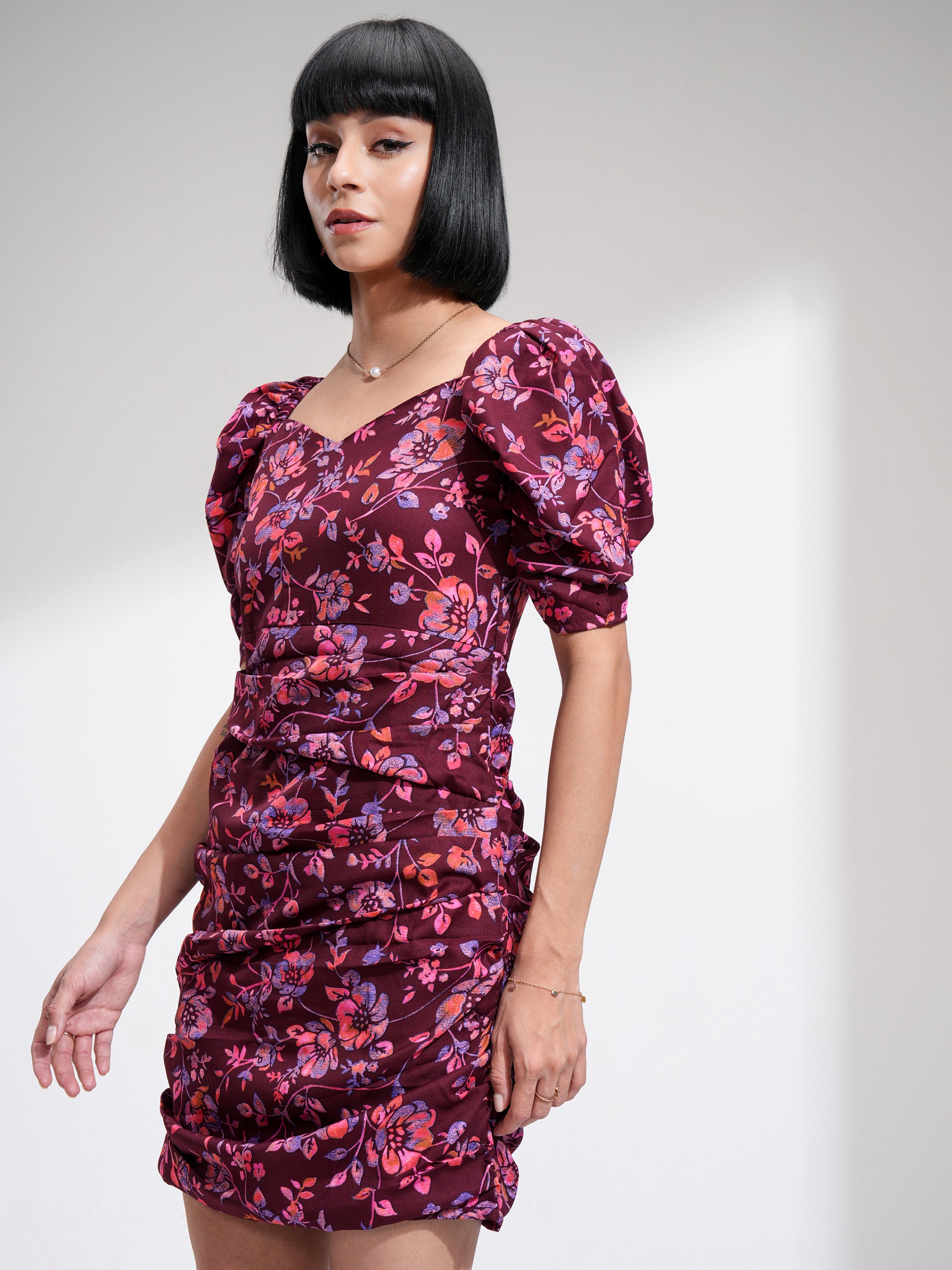 Tokyo Talkies Women Maroon Printed Fit and Flare Dress - Maroon - Image 4
