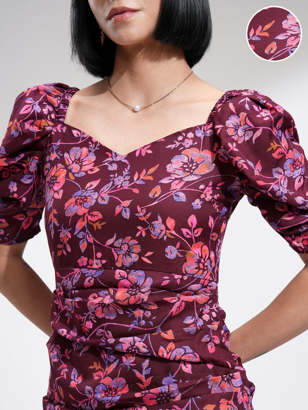 Tokyo Talkies Women Maroon Printed Fit and Flare Dress - Maroon - Image 5