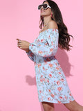 Tokyo Talkies Women Blue Printed Fit and Flare Dress - Blue - Image 1