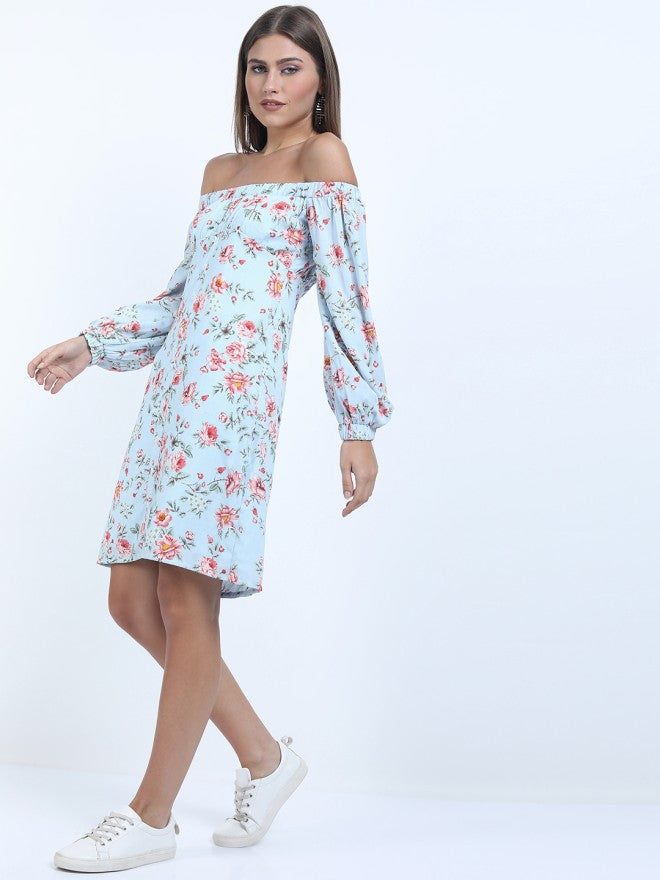 Tokyo Talkies Women Blue Printed Fit and Flare Dress - Blue - Image 6