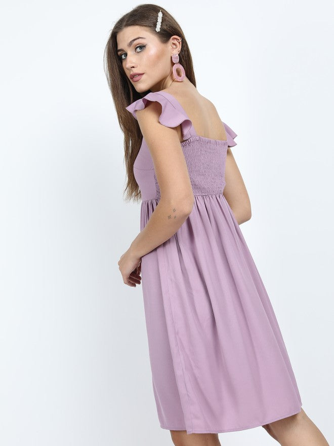Tokyo Talkies Women Lavender Solid Fit and Flare Dress - Lavender - Image 2