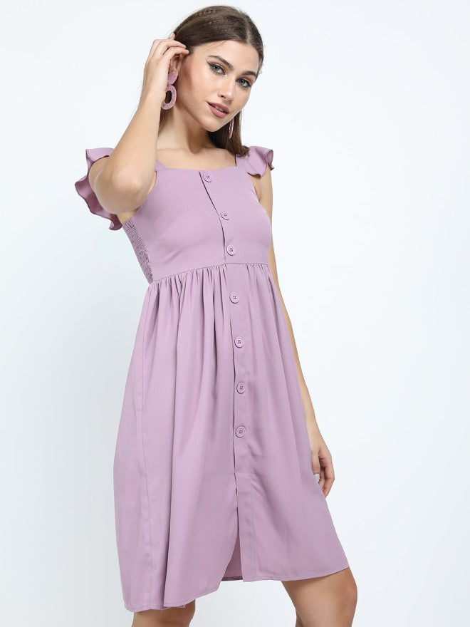 Tokyo Talkies Women Lavender Solid Fit and Flare Dress - Lavender - Image 5
