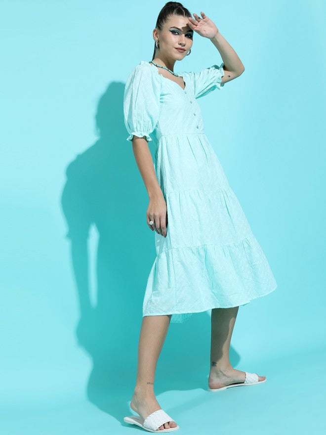 Tokyo Talkies Women Teal Solid A-Line Dress - Teal - Image 3