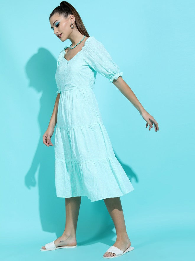 Tokyo Talkies Women Teal Solid A-Line Dress - Teal - Image 4