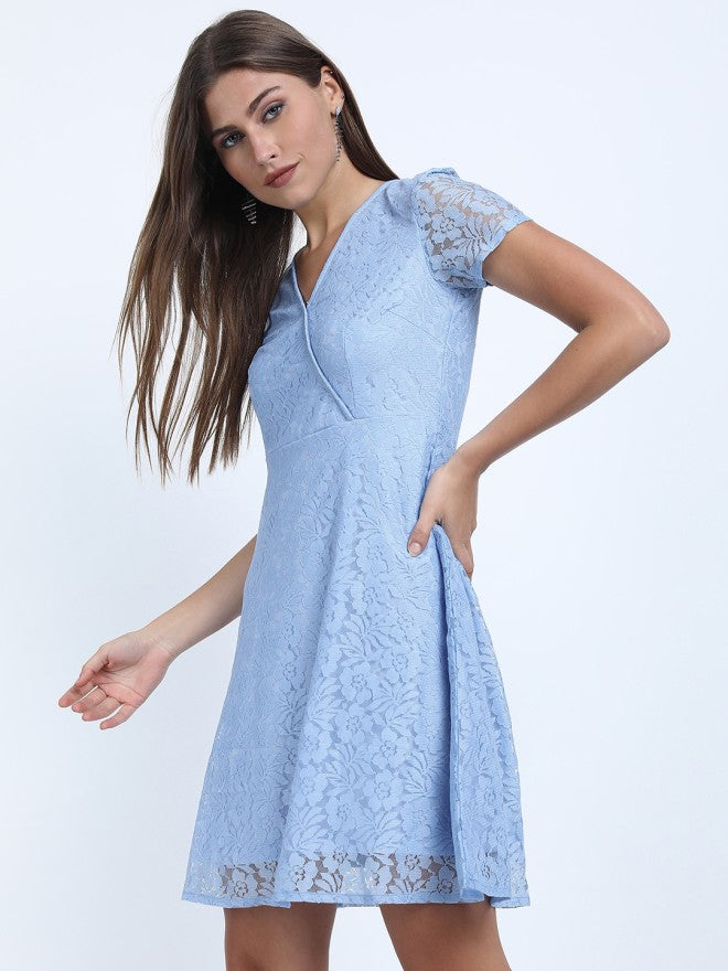 Tokyo Talkies Women Purple Self Design A-Line Dress - Purple - Image 6