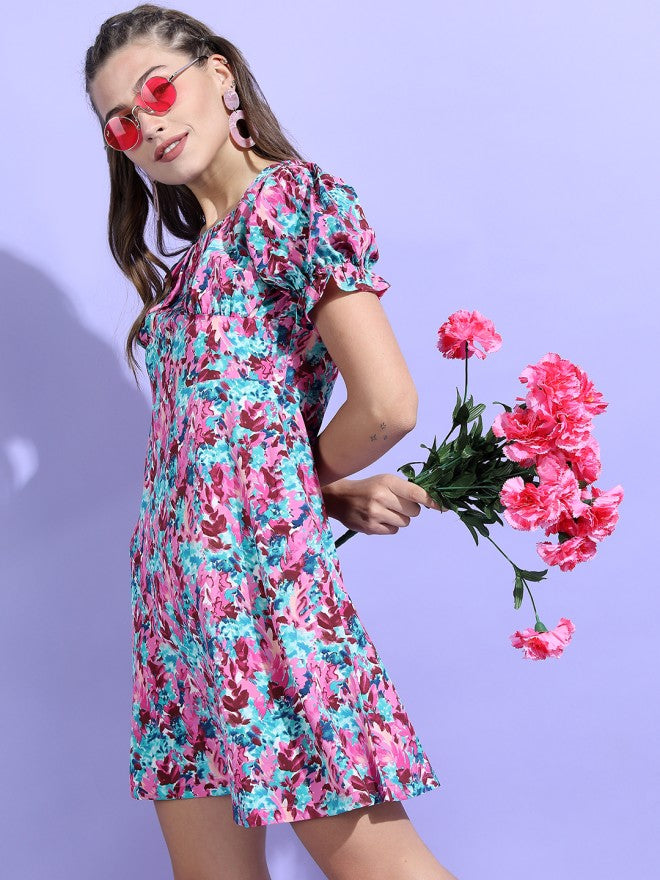 Tokyo Talkies Women Red Printed Fit and Flare Dress - Red - Image 3