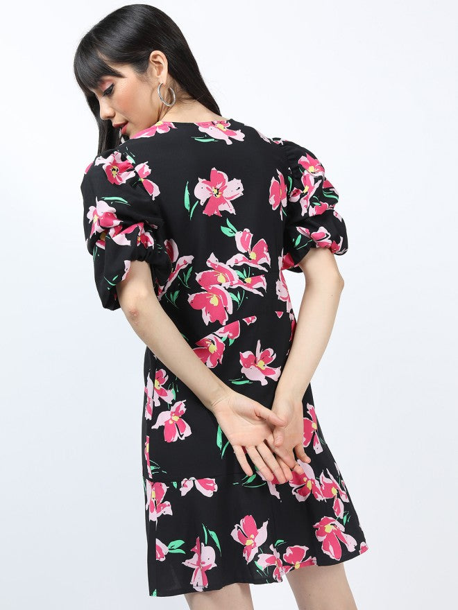 Tokyo Talkies Women Black Printed Peplum Dress - Black - Image 2