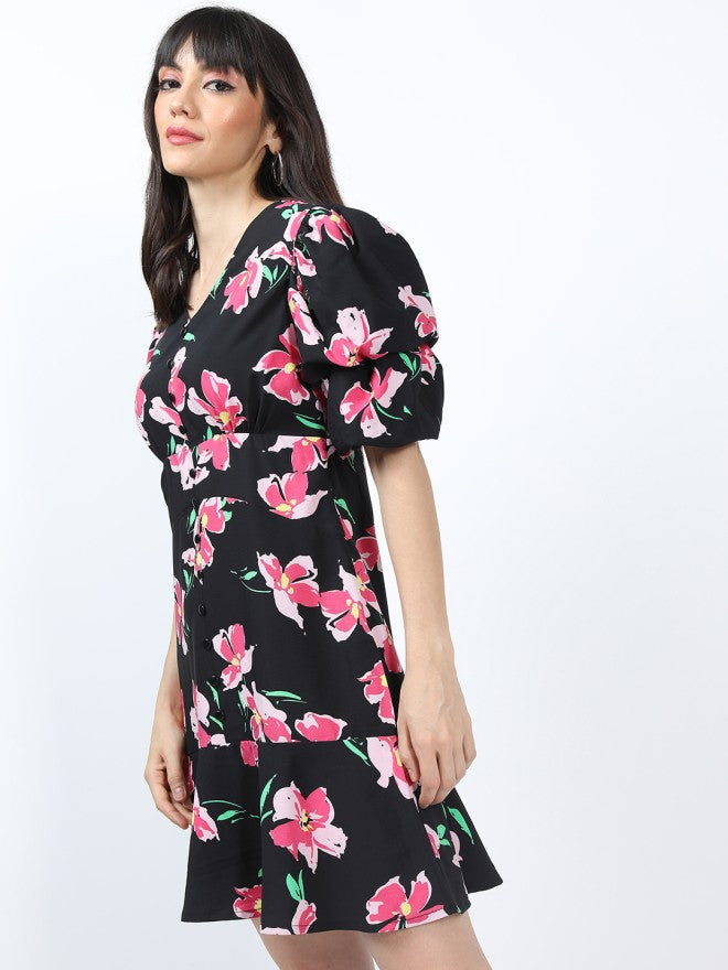 Tokyo Talkies Women Black Printed Peplum Dress - Black - Image 3