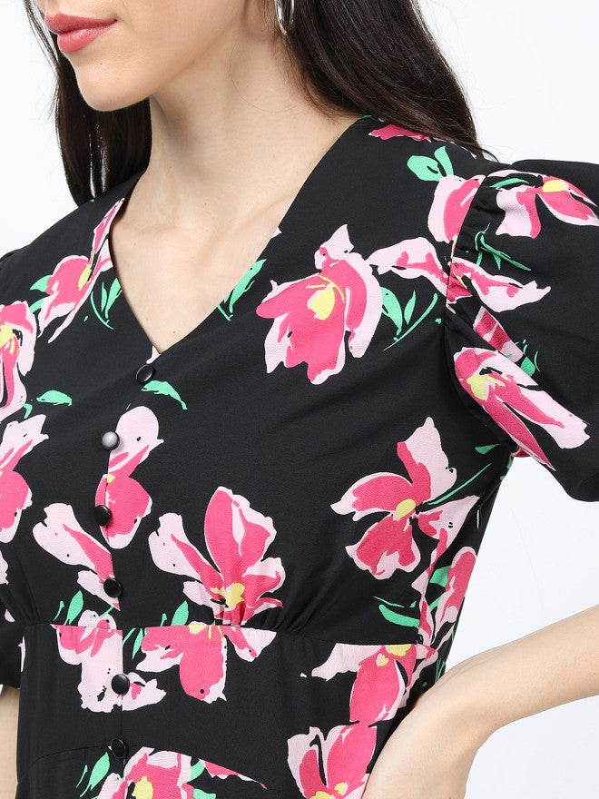Tokyo Talkies Women Black Printed Peplum Dress - Black - Image 4