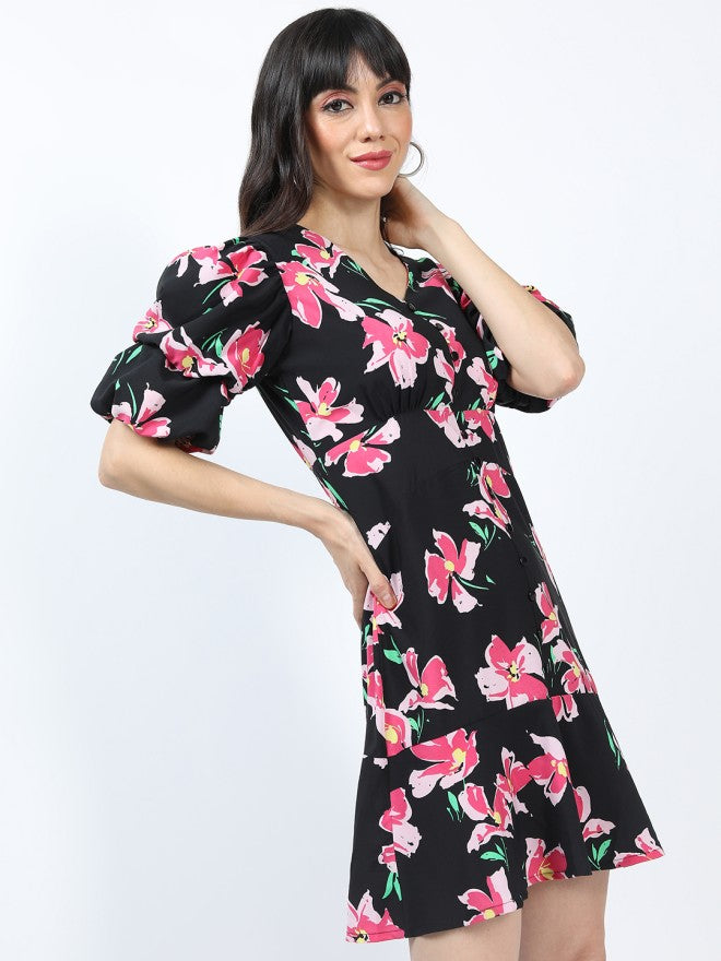 Tokyo Talkies Women Black Printed Peplum Dress - Black - Image 5