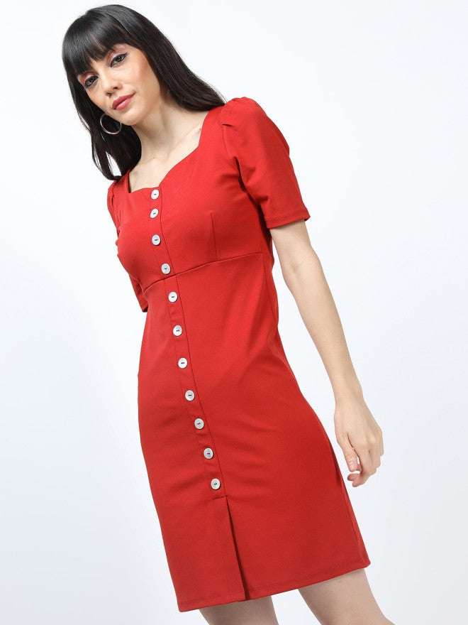 Tokyo Talkies Women Orange Solid A-Line Dress - Orange - Image 3