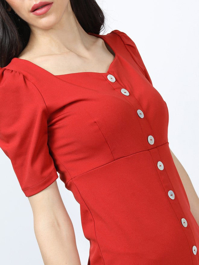 Tokyo Talkies Women Orange Solid A-Line Dress - Orange - Image 4