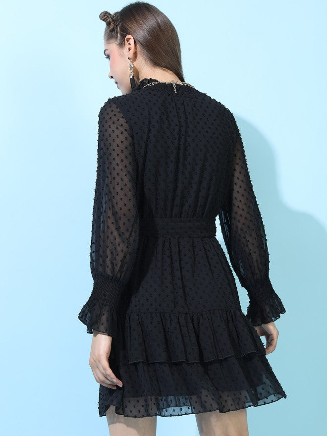 Tokyo Talkies Women Black Solid Fit and Flare Dress - Black - Image 2