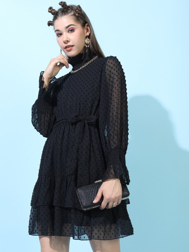 Tokyo Talkies Women Black Solid Fit and Flare Dress - Black - Image 4