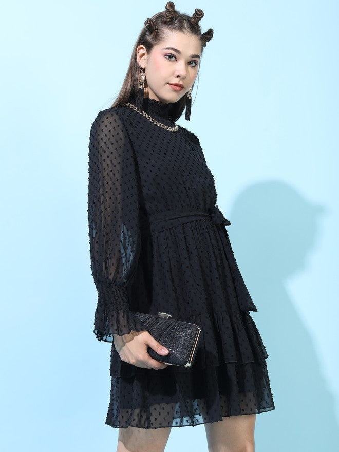 Tokyo Talkies Women Black Solid Fit and Flare Dress - Black - Image 5