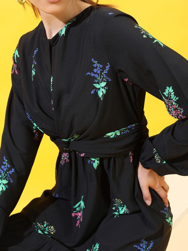Tokyo Talkies Women Black Printed A-Line Dress - Black - Image 3
