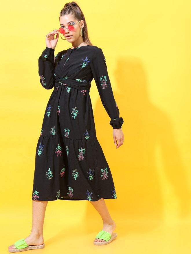 Tokyo Talkies Women Black Printed A-Line Dress - Black - Image 4