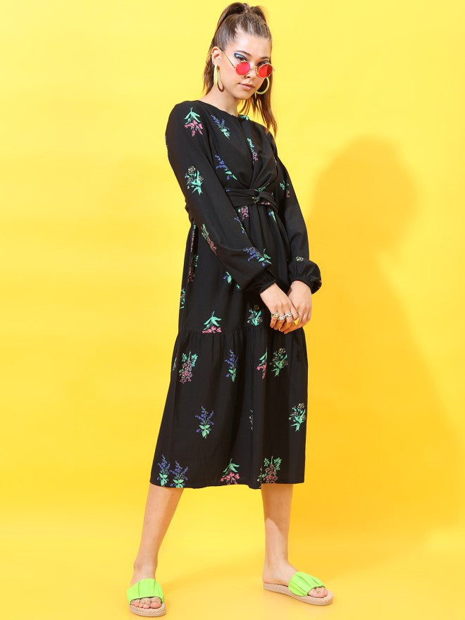 Tokyo Talkies Women Black Printed A-Line Dress - Black - Image 5