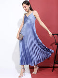 Tokyo Talkies Women Blue Solid Maxi Dress - Blue - Image 1