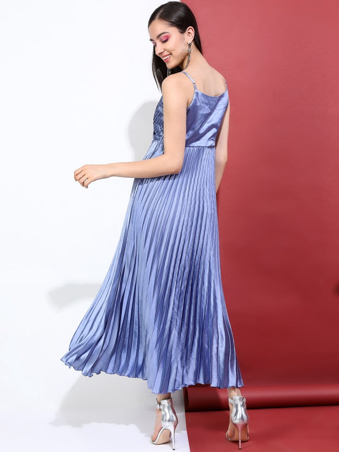 Tokyo Talkies Women Blue Solid Maxi Dress - Blue - Image 2