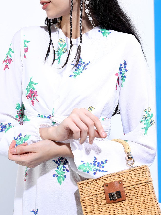 Tokyo Talkies Women White Printed A-Line Dress - White - Image 3