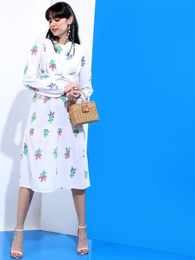 Tokyo Talkies Women White Printed A-Line Dress - White - Image 4