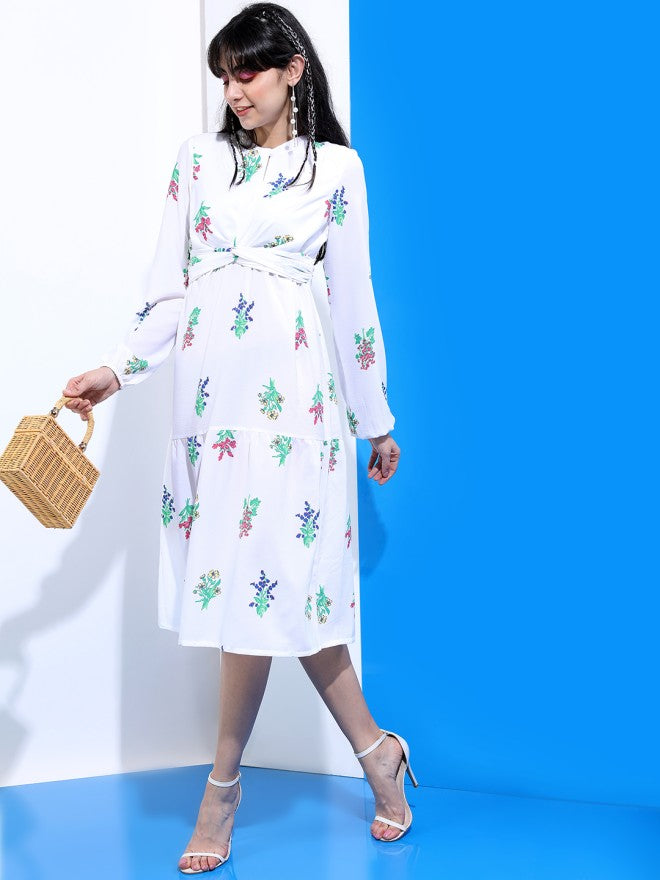 Tokyo Talkies Women White Printed A-Line Dress - White - Image 5