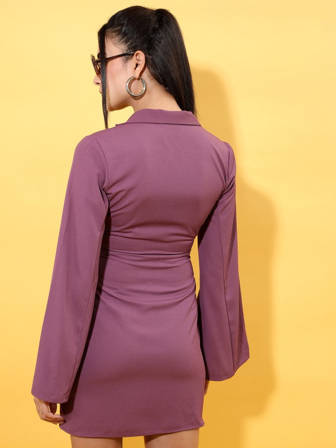 Tokyo Talkies Women Purple Solid Fit and Flare Dress - Purple - Image 2