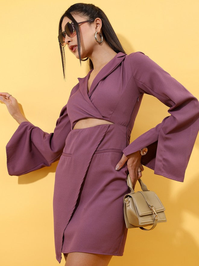 Tokyo Talkies Women Purple Solid Fit and Flare Dress - Purple - Image 3